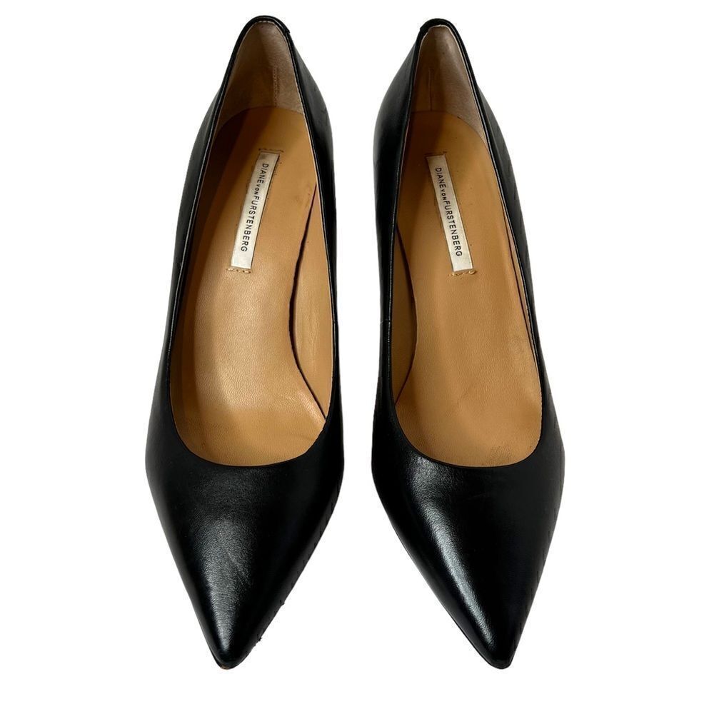 DIANE VON FURSTENBURG Olee Black Leather Pumps in Black Size 9.5 - Picture 4 of 10